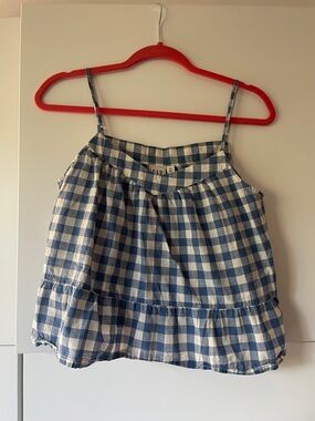 GAP Blue and White Gingham Tiered Spaghetti Strap Top